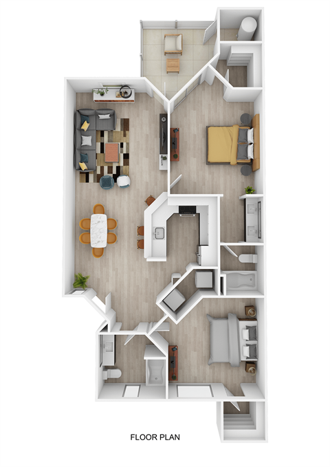 Floor plan for 2 beds, 2 baths, 1110 sqft